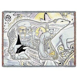 New Large Polar Bear Northwest Woven Cotton Afghan Throw Blanket Arctic Animal